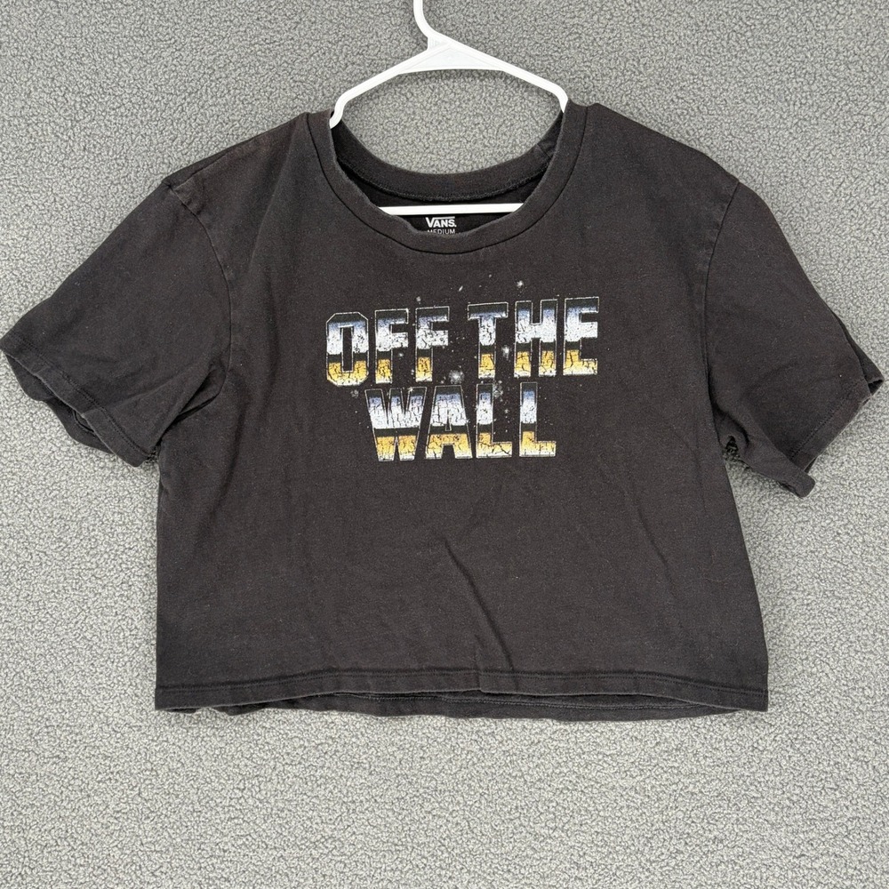 Vans Off The Wall Graphic Crop Top Shirt Black Faded Sun Gradient Medium